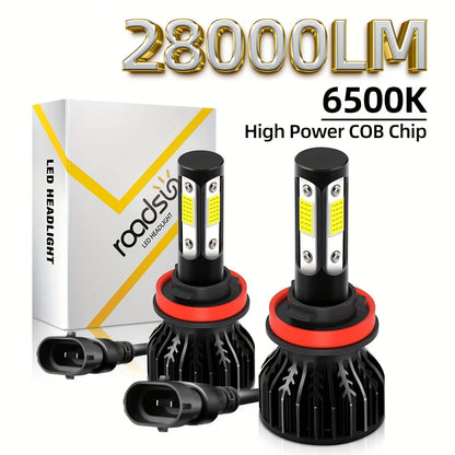 Ultra-Bright 28000LM 4-Sided COB LED Car Headlight Bulbs 6500K Universal Fit