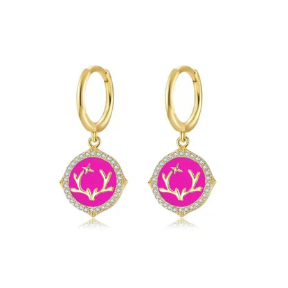 Rose Red Zircon Hoop Earrings for Women Minimalist Dangle Party Jewelry Trend 2025