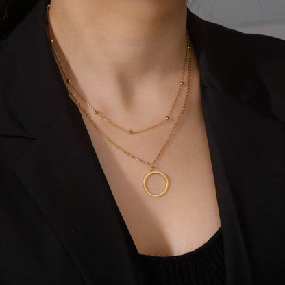 Skyrim Korean Fashion Round Pendant Beads Choker Necklace for Women Double Layer Minimalist Streetwear Jewelry