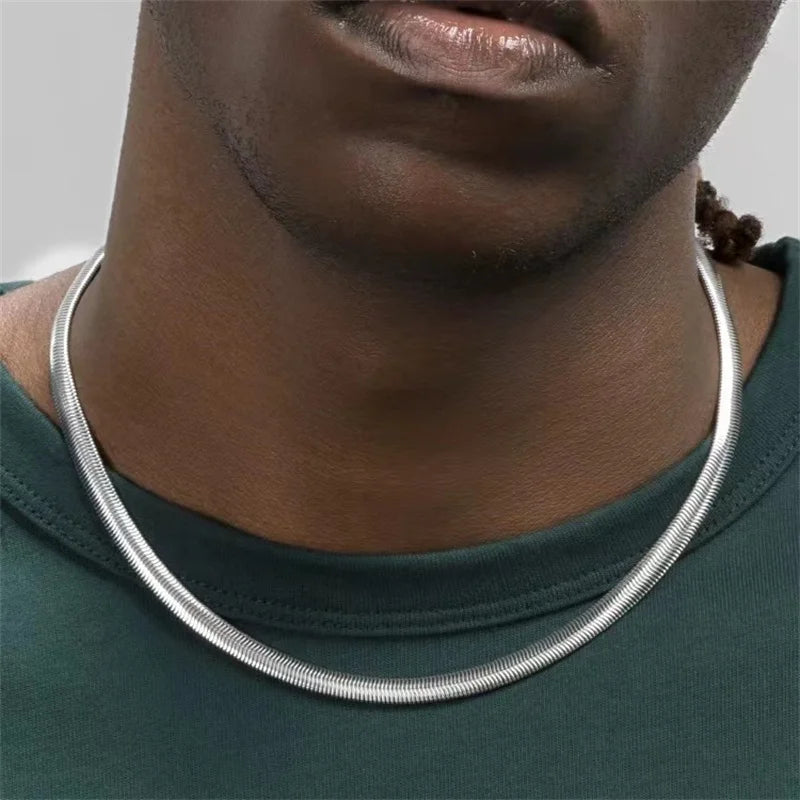 Steel Color Stainless Steel Flat Snake Chain Necklace Unisex Fashion Choker Hip Hop Jewelry 5mm