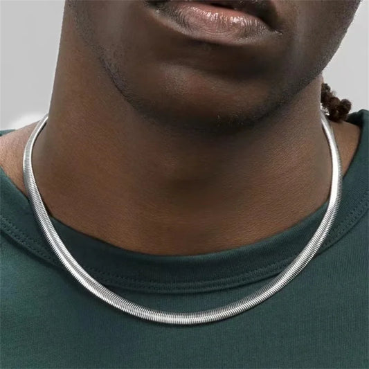 Steel Color Stainless Steel Flat Snake Chain Necklace Unisex Fashion Choker Hip Hop Jewelry 5mm