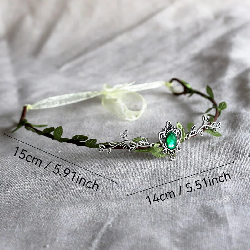 Fairycore Crystal Leaves Elf Tiara for Cosplay and Bridal Elegance