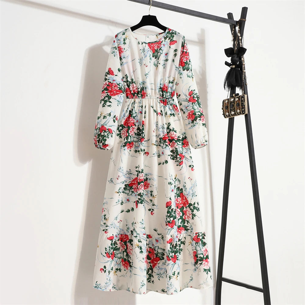 Spring Summer Women Maxi Dresses Casual Full Sleeve Floral 17