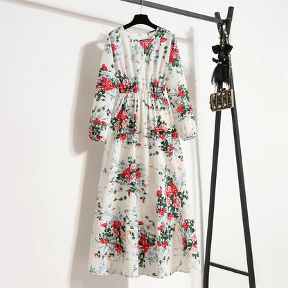 Spring Summer Women Maxi Dresses Casual Full Sleeve Floral 17