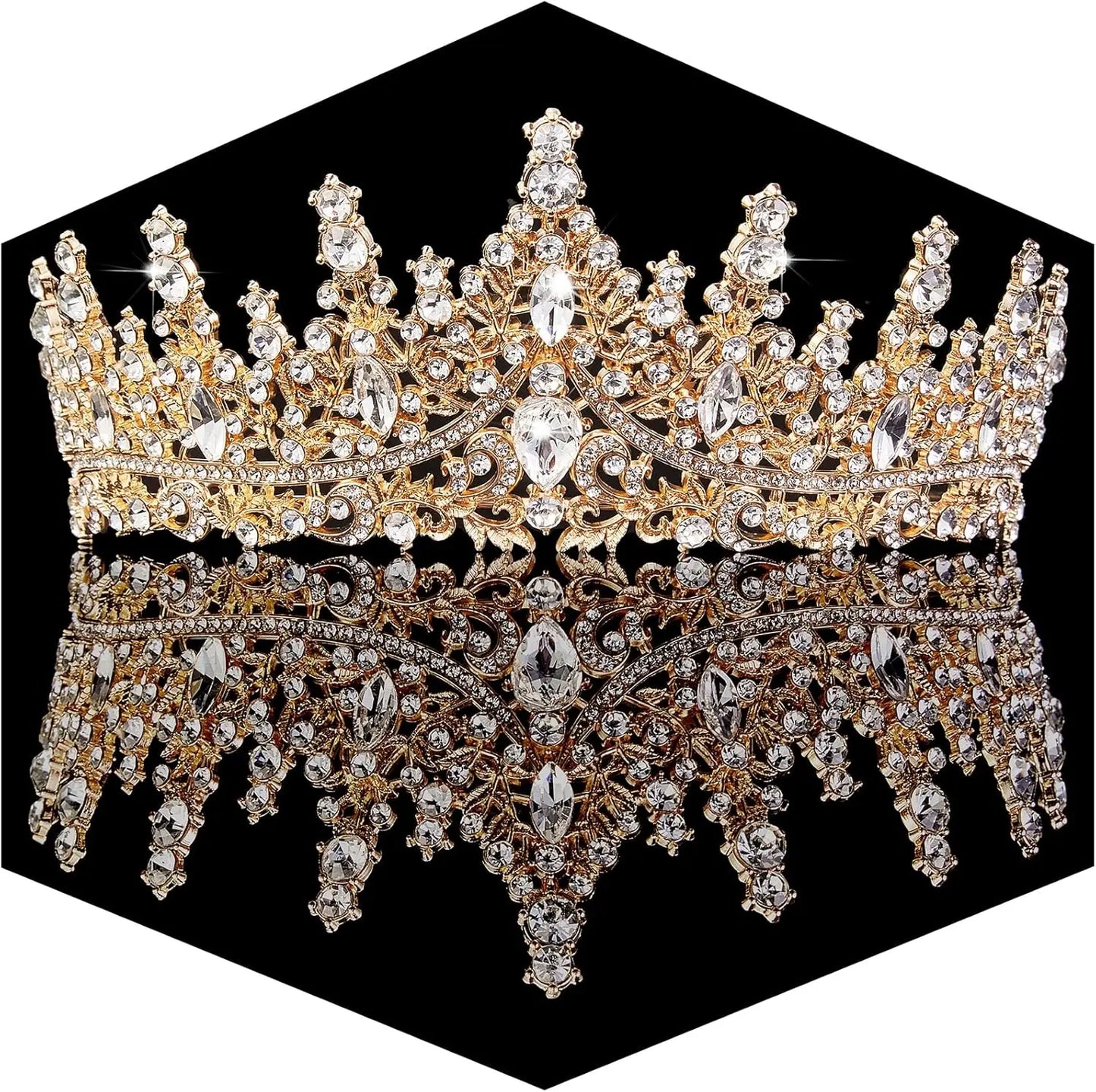Gold Crown for Women Crystal Princess Tiara Rhinestone Queen Crown Wedding Bridal Hair Accessory for Birthday Prom Pageant Party