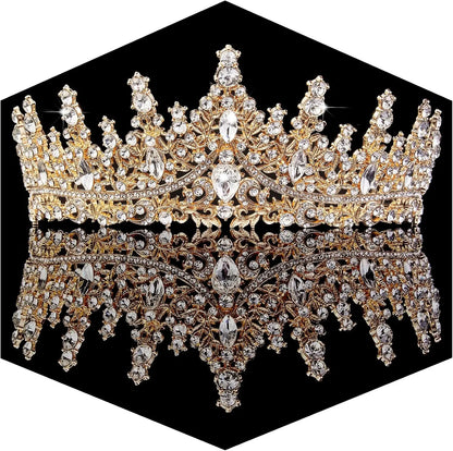 Gold Crown for Women Crystal Princess Tiara Rhinestone Queen Crown Wedding Bridal Hair Accessory for Birthday Prom Pageant Party