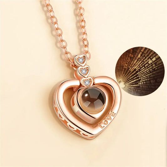 100 Languages I Love You Projection Pendant Necklace for Women gold-5