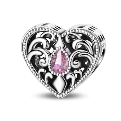 Sterling Silver Pink Blossom Dangle Charm with Butterfly Heart Flower Rose and Bird Bead for DIY Necklace and Bracelet Jewelry
