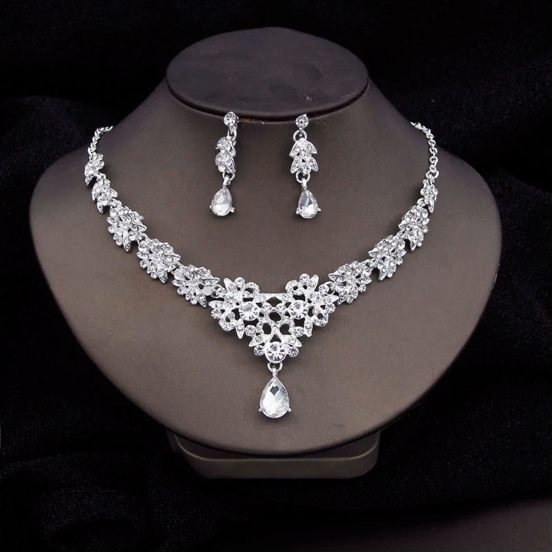 Water Drop Crystal Luxury Bridal Jewelry Set - Top-Rated Choker Necklace & Earrings for Weddings Silver
