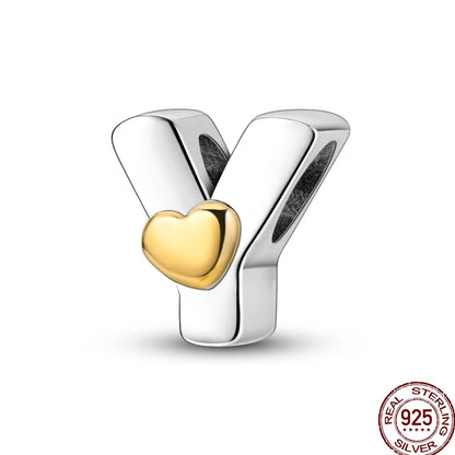 925 Sterling Silver Alphabet Charm Bracelet Gold Heart