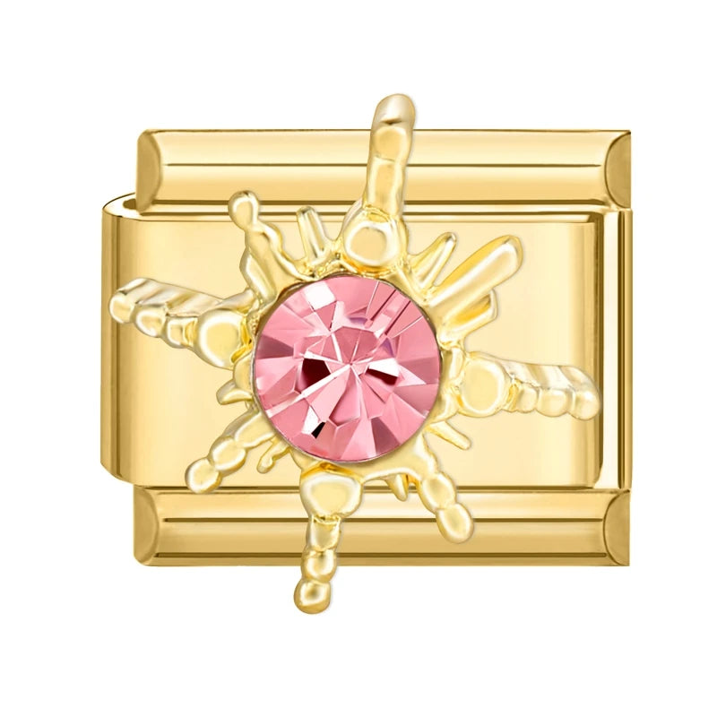 Golden 3D Bow Crown Flowers Pearl Charms for 9mm Italian Bracelet Stainless Steel DIY Jewelry