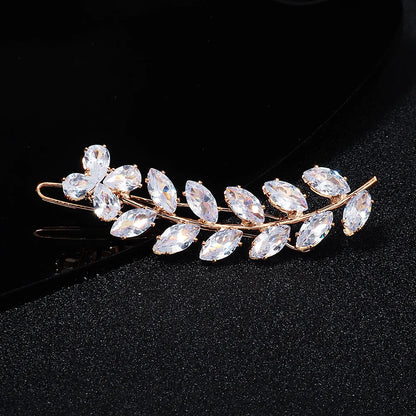 Elegant Cubic Zirconia Leaf Hair Clips for Bridal and Wedding Style
