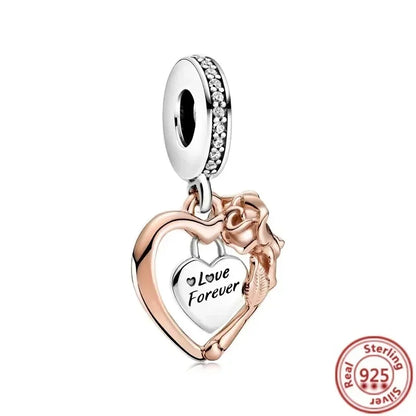 925 Silver Rose Gold Family Tree Heart Beads Charm for Women DIY Necklace Bracelet Jewelry Gift