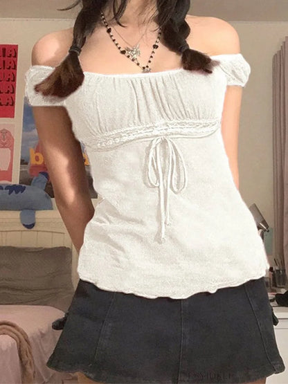 Off Shoulder Lace Top For Women 2000s Aesthetic Streetwear