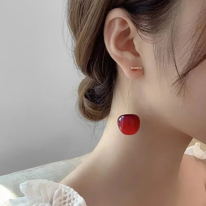 Bohemian Sweet Red Cherry Resin Drop Earrings for Women Fashion Party Jewelry