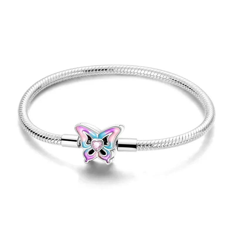 Sterling Silver 925 Star Clover Lotus Flower Snake Chain Bracelet for Women DIY Charm Jewelry Gift