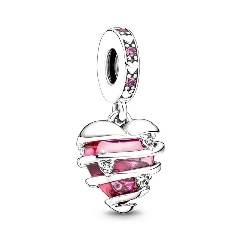 Original 925 Sterling Silver Pink Flower Balloon and Coffee Cup Charms Beads for DIY Women’s Bracelet Jewelry Gift