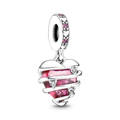 Original 925 Sterling Silver Pink Flower Balloon and Coffee Cup Charms Beads for DIY Women’s Bracelet Jewelry Gift