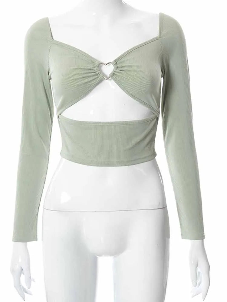 Hollow Out V Neck Crop Top Women Dozw Ribbed Backless