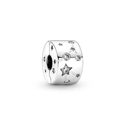 Sterling Silver Pave Star Crescent Moon Bead Bracelet