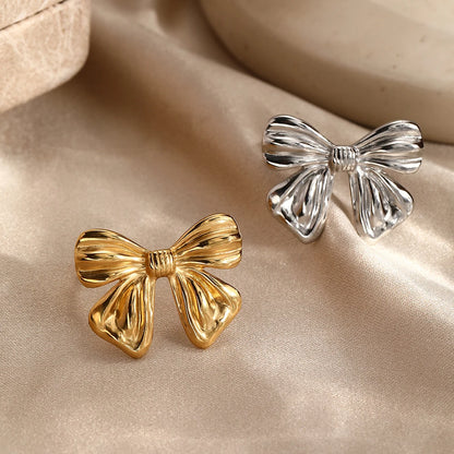 Elegant 18K Gold Plated Bow Ring for Women Stainless Steel Jewelry Gift