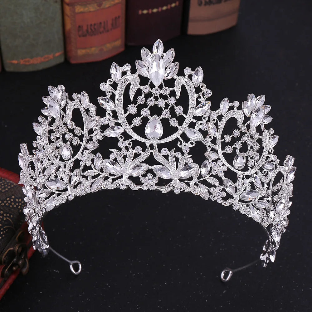 Baroque Crystal Rhinestone Tiara - Vintage Bridal Crown for Weddings & Prom Gold Red