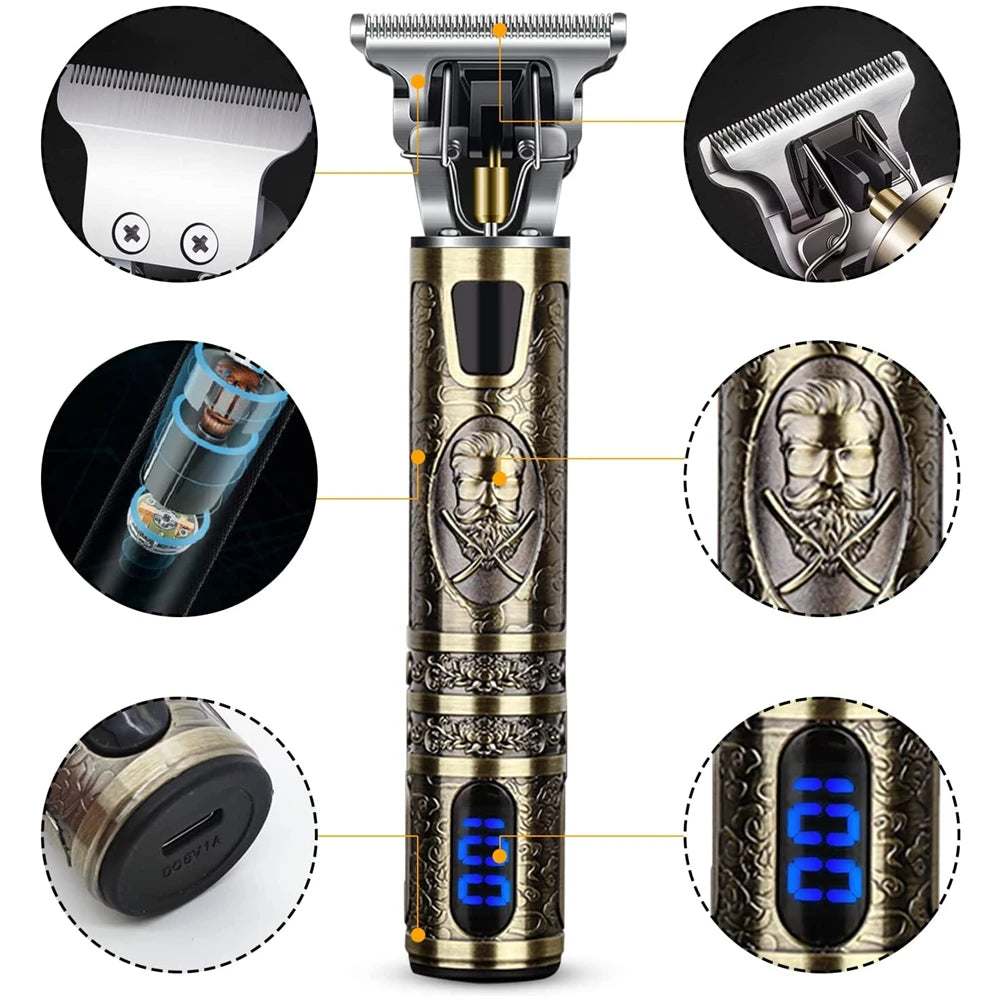 V-Vimika T9 Electric Hair Clipper with LCD Display Stainless Steel Precision Trimmer for Men Fast Charging Wet and Dry Use