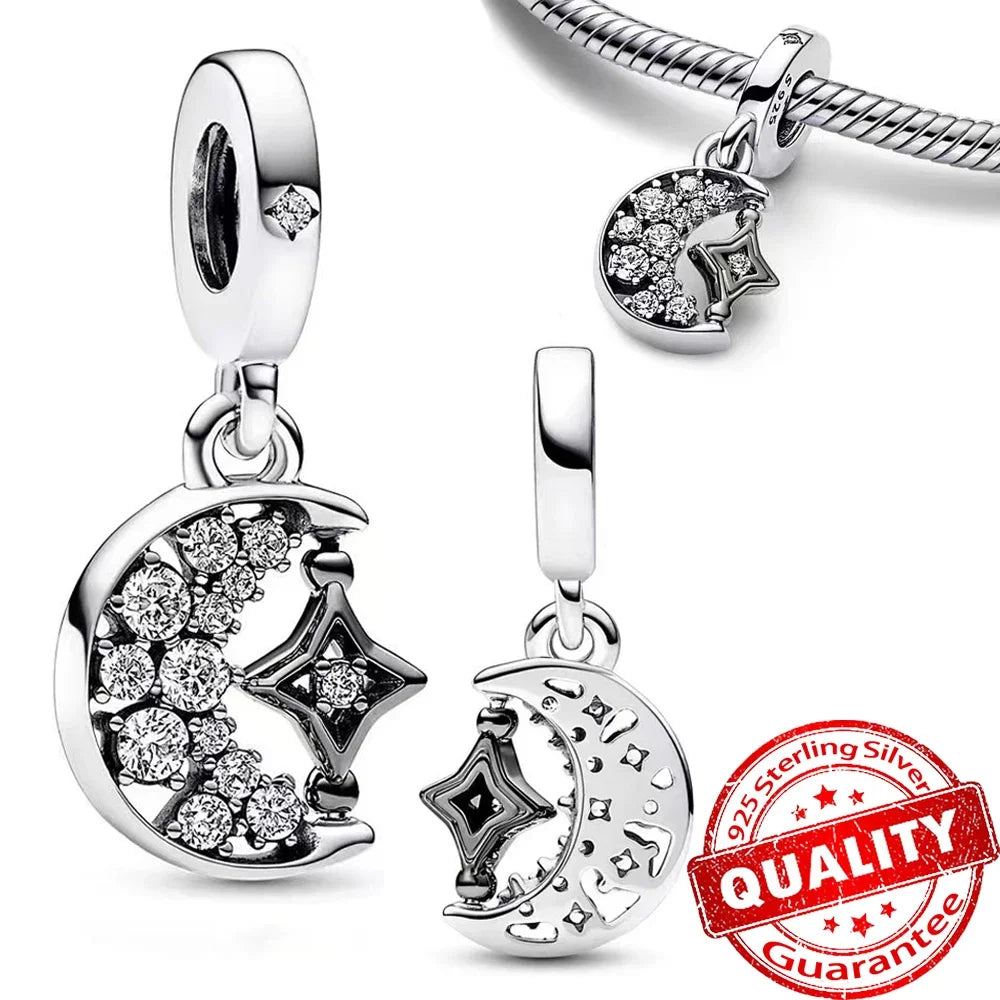 925 Sterling Silver Colorful Rainbow Stars Moon Sun Charm for Women DIY Fine Jewelry Pendant Bracelet Necklace