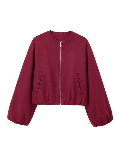 Soft Bomber Jacket For Women Front Zipper Long Sleeve Coat