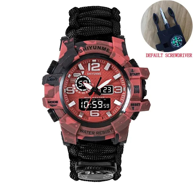 Outdoor Survival Watch Multifunctional Waterproof Tactical Bracelet Camouflage red No