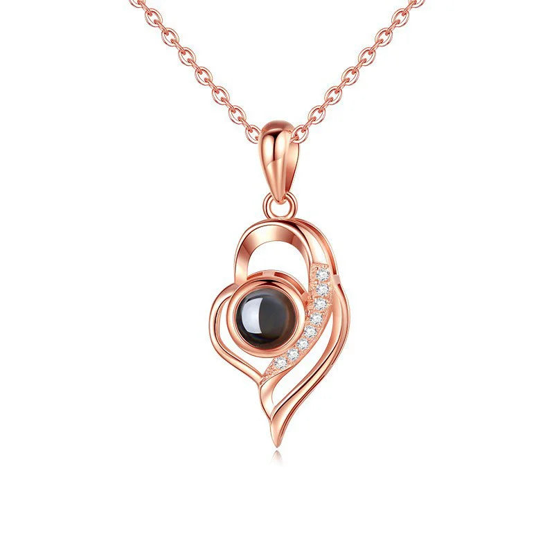 Custom Photo Projection Necklace Copper Pendant with Titanium Steel Chain for Women Rose Golden-09 45cm