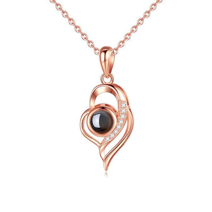 Custom Photo Projection Necklace Copper Pendant with Titanium Steel Chain for Women Rose Golden-09 45cm