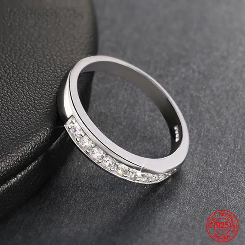 925 Sterling Silver Diamond Strip Ring for Women Elegant Fashion Party Jewelry Gift Silver