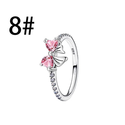 925 Sterling Silver Colorful Bow Jewelry Set for Women Rings Earrings Necklaces Charms DIY Gift
