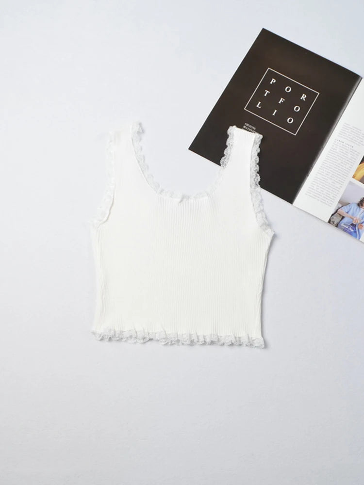 Summer 2024 Womens Lace Up Square Neck Crop Tank Top