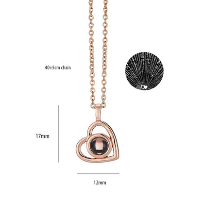 100 Languages I Love You Heart Pendant Necklace Romantic Projection Jewelry Gift for Women tyxl12mgj 40cm plus 5cm