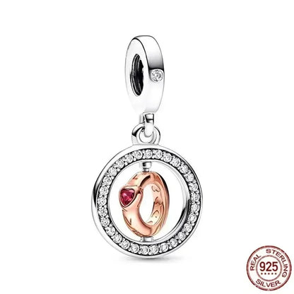 925 Silver Rose Gold Family Tree Heart Beads Charm for Women DIY Necklace Bracelet Jewelry Gift