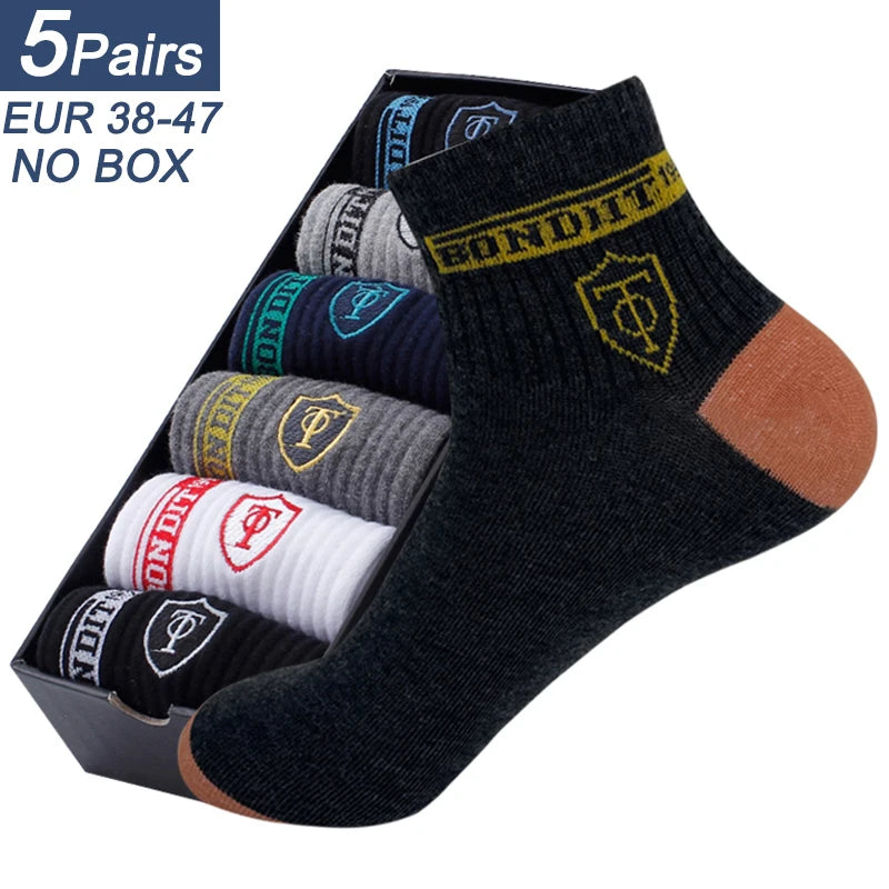 5 Pairs Men’s Summer Sports Socks Breathable Sweat Absorbent Thin Basketball Crew Socks EU 38-47