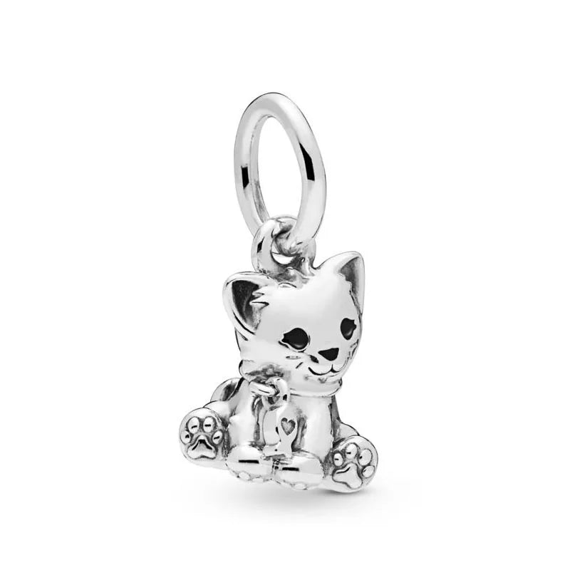 Exquisite 925 Silver Cat Claw Pendant Beads with Safety Chain for European Bracelets B018