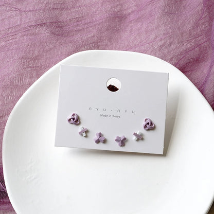 Mixed Color Ceramic Stud Earrings Set for Women Featuring Flower Star Airplane and Planet Designs