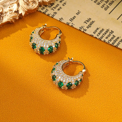 Suyu Trendy Zircon Hoop Earrings for Women Luxurious Geometric Round Design