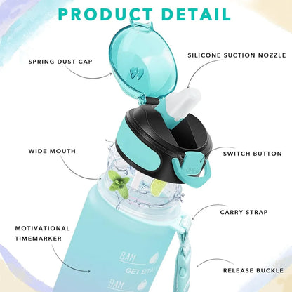 32 Oz Motivational Water Bottle With Straw And Strap
