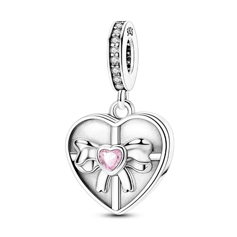 Sparkling Birthstone Heart Charm 925 Sterling Silver Pendant Bead for Mom DIY Jewelry Gift
