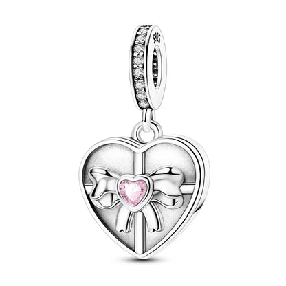 Sparkling Birthstone Heart Charm 925 Sterling Silver Pendant Bead for Mom DIY Jewelry Gift