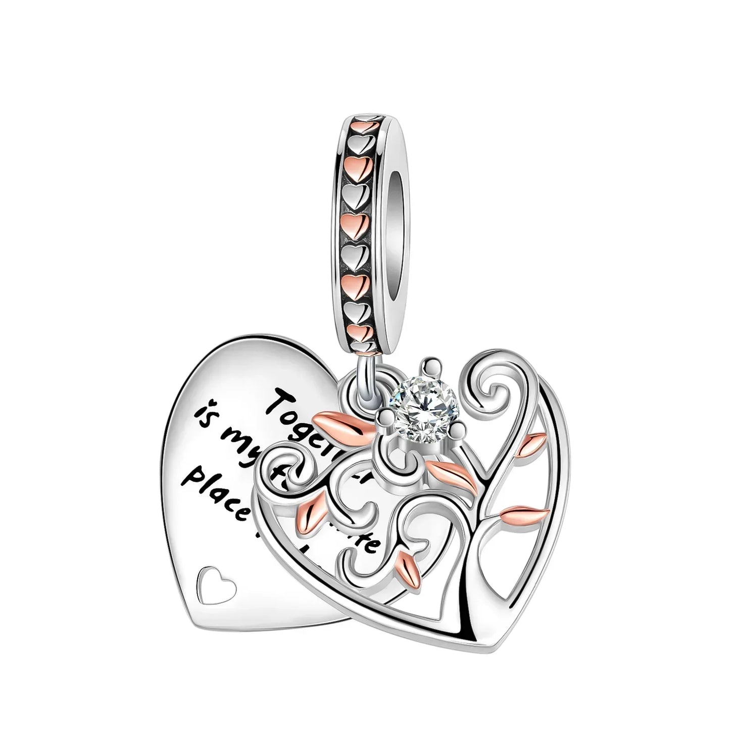 Sparkling Birthstone Heart Charm 925 Sterling Silver Pendant Bead for Mom DIY Jewelry Gift