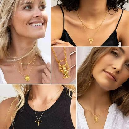 U7 Zodiac Constellations Pendant Necklace Unisex 3D Horoscope Charm Jewelry Gift