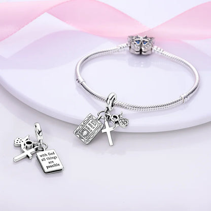 Silver Star Moon Heart Charm Bracelet with CZ Beads and Angel Wing Pendant for Women