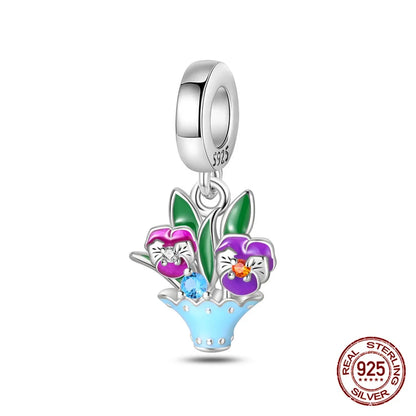 Elegant Sterling Silver Purple Flower Beads for DIY Jewelry and Charm Bracelets