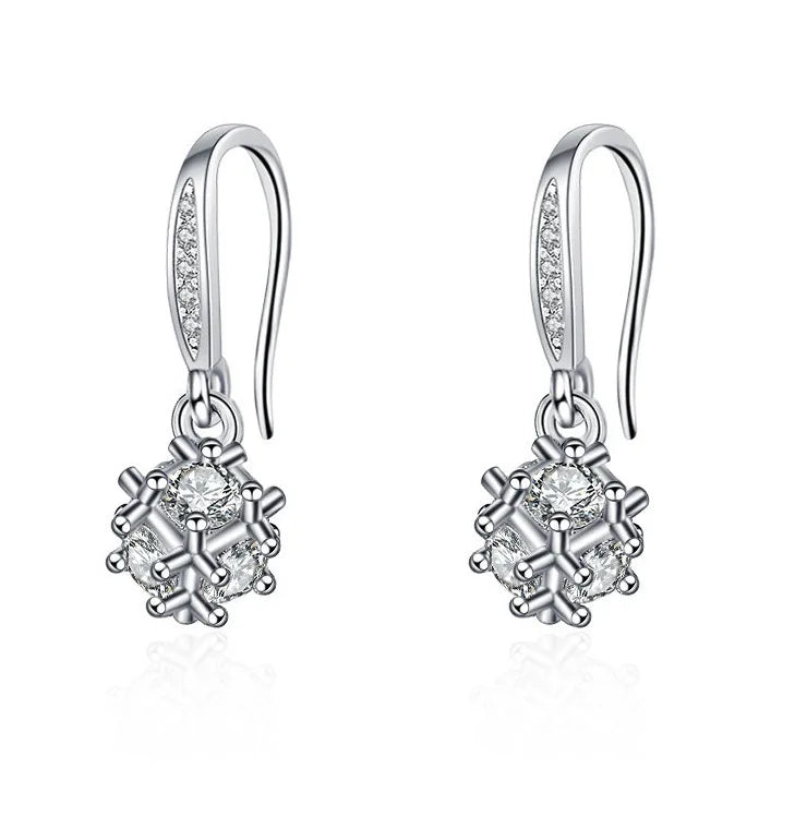 Sterling Silver CZ Crystal Plant Stud Earrings for Women and Teens