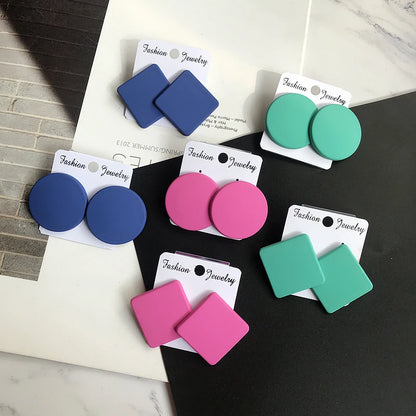 S925 Colorful Square Earrings Frosted Geometric Candy Design Acrylic Fashion Jewelry for Women